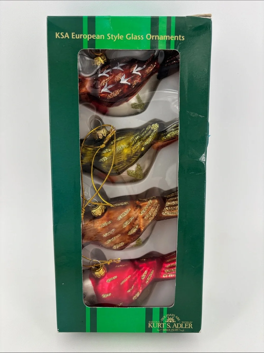 Kurt Adler glass bird Christmas ornaments set of four